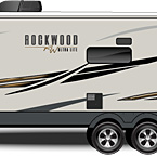 2022 Rockwood Ultra Lite Travel Trailer Exterior Road Side Profile (Laminated Champagne Fiberglass) May Show Optional Features. Features and Options Subject to Change Without Notice.