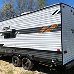 Wildwood X-Lite 19DBXL Rear 3/4 Off-Door Side View May Show Optional Features. Features and Options Subject to Change Without Notice.