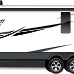 2022 Flagstaff Classic Travel Trailer Exterior Road Side Profile (Laminated White Fiberglass) May Show Optional Features. Features and Options Subject to Change Without Notice.
