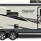 2022 Flagstaff Super Lite Travel Trailer Exterior Camp Side Profile (Laminated Champagne Fiberglass)

 May Show Optional Features. Features and Options Subject to Change Without Notice.