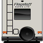 2022 Flagstaff Super Lite Fifth Wheel Exterior Rear (Laminated Champagne Fiberglass) May Show Optional Features. Features and Options Subject to Change Without Notice.
