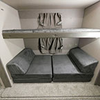 Flip Up Bunk Bed with Teddy Bear Gray Bunk Mat, Gray Cube Sofa Below Bunk.
 May Show Optional Features. Features and Options Subject to Change Without Notice.