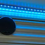 Close-up view of awning RGB LED light strip shown on May Show Optional Features. Features and Options Subject to Change Without Notice.