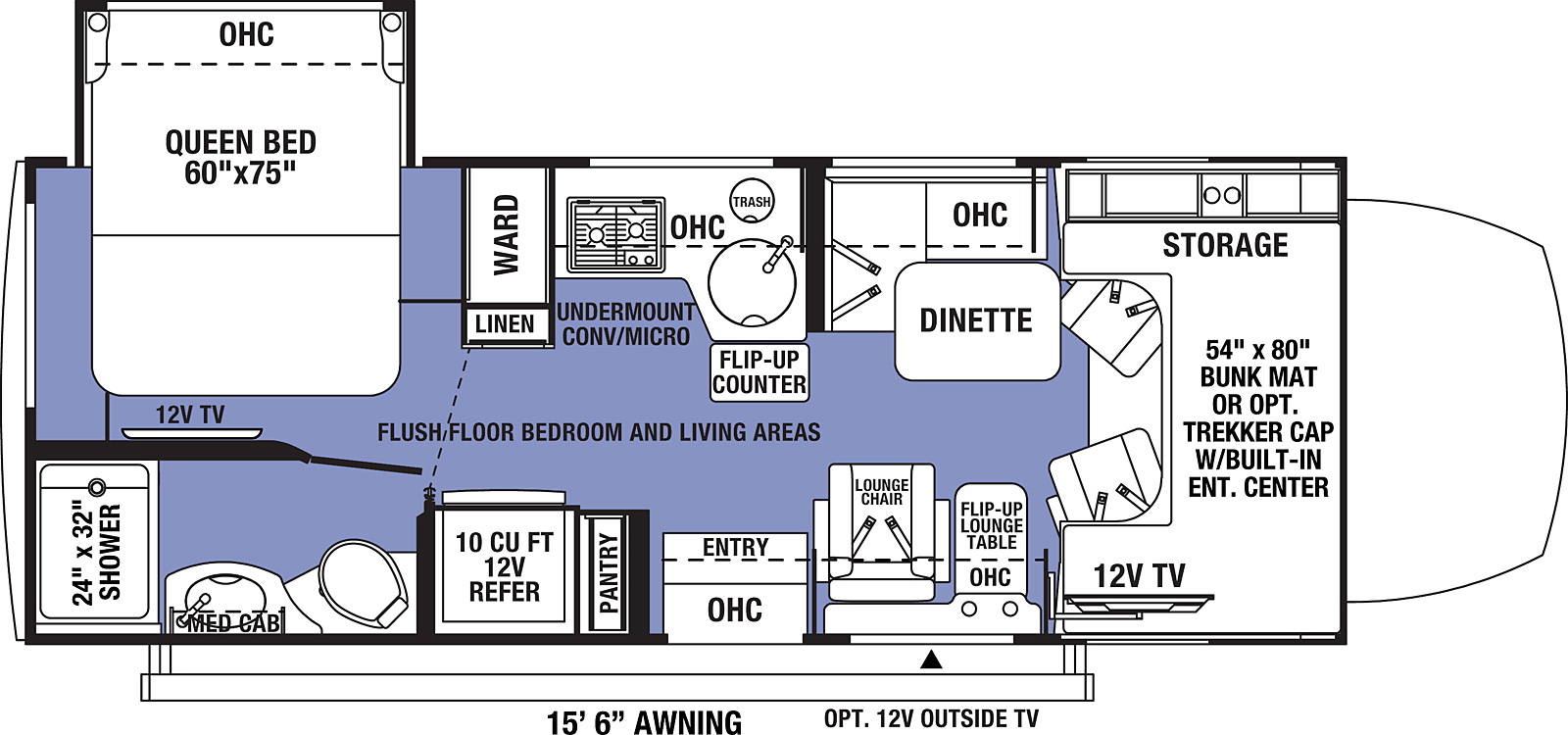 Sunseeker MBS 2400Q floorplan. The 2400Q has one slide out and one entry door.