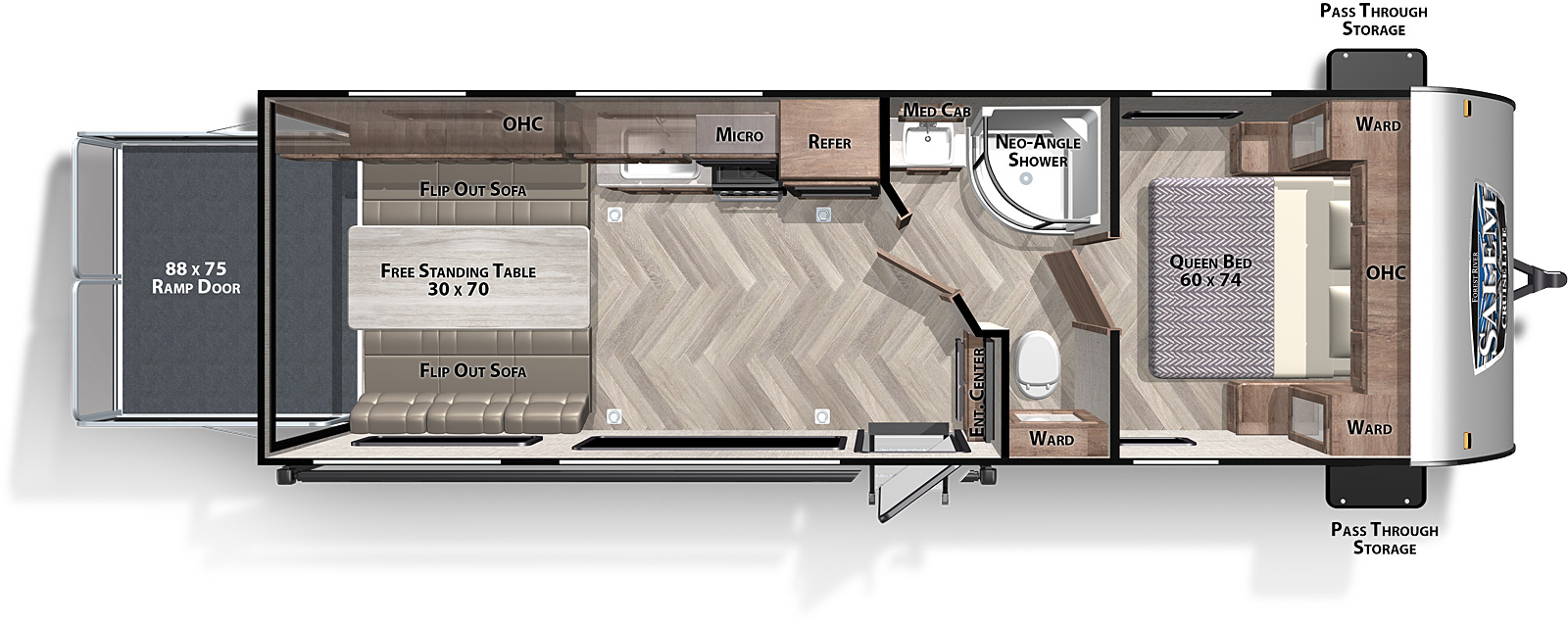Cruise Lite Northwest 260RT floorplan. The 260RT has no slide outs and one entry door.