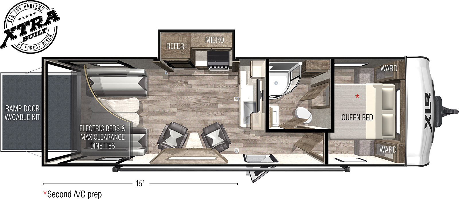 XLR Hyperlite 2815 floorplan. The 2815 has one slide out and one entry door.