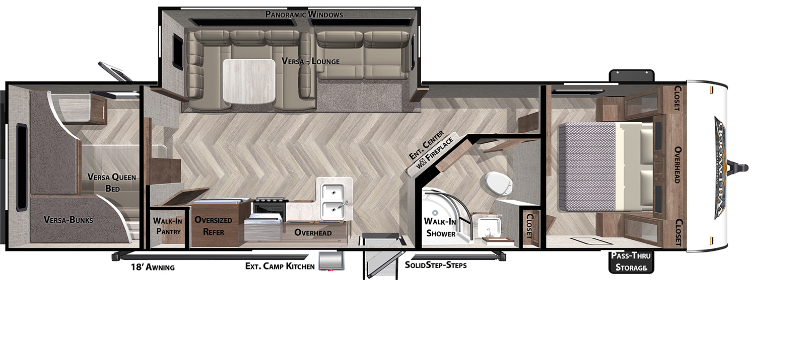 Salem Northwest T29VBUD floorplan. The T29VBUD has one slide out and one entry door.
