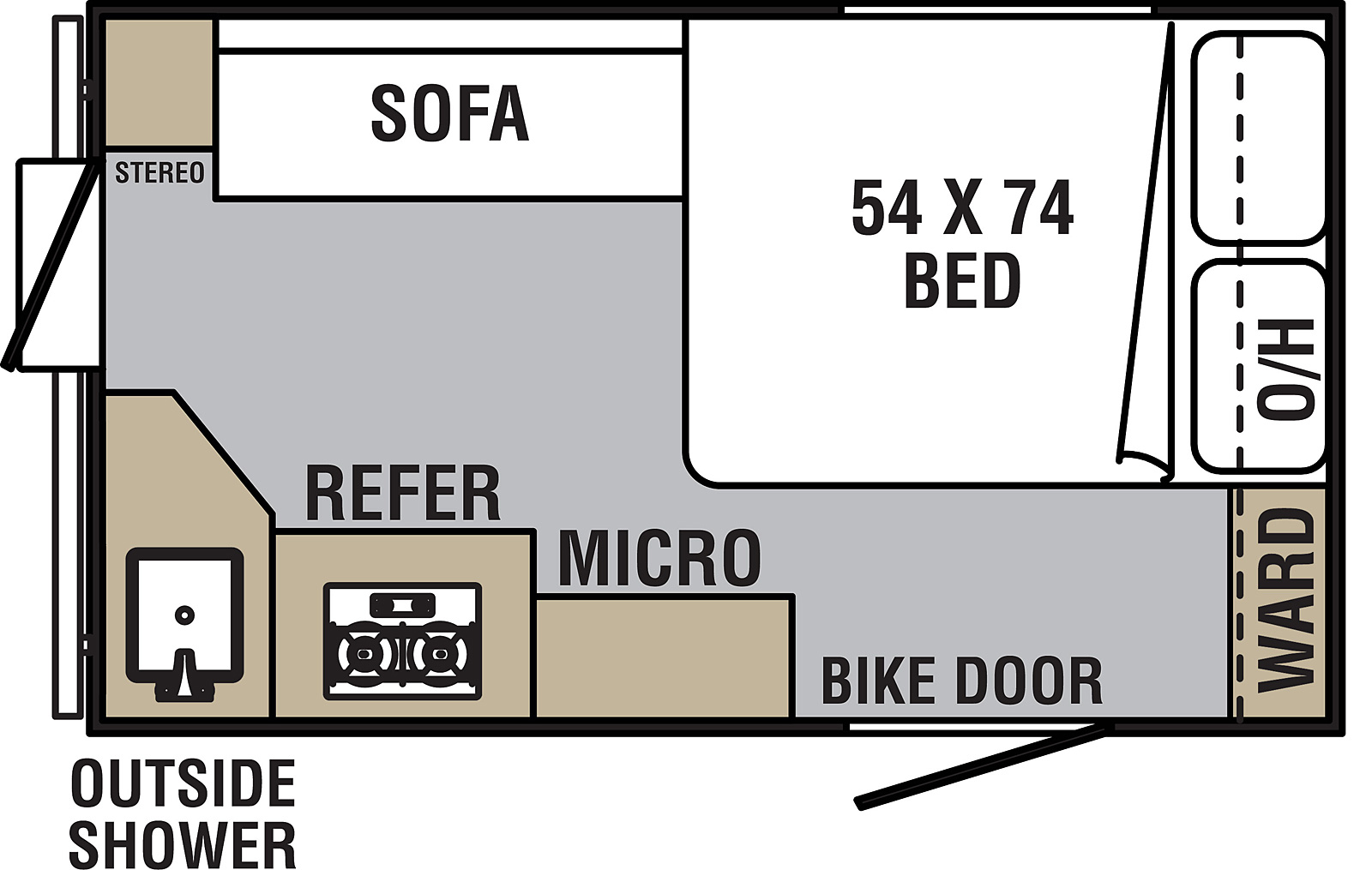 Viking 12.0TD MAX floorplan. The 12.0TD MAX has no slide outs and one entry door.