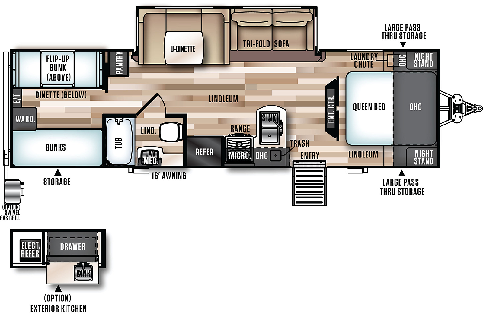29BHHL camper floorplan with 2 bedrooms