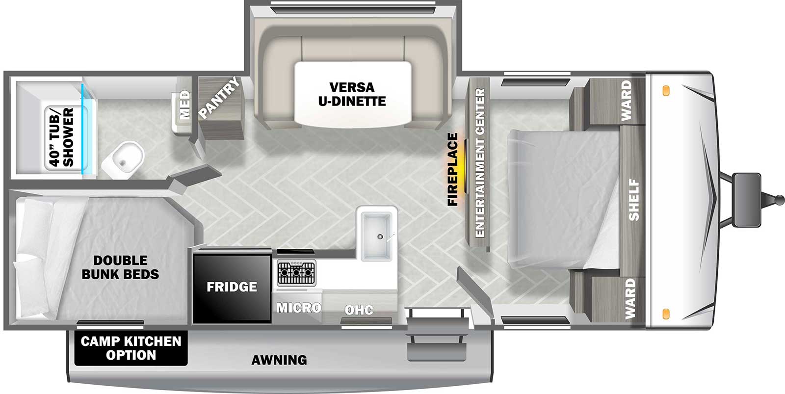 Cruise Lite West T241BHXL floorplan. The T241BHXL has one slide out and one entry door.