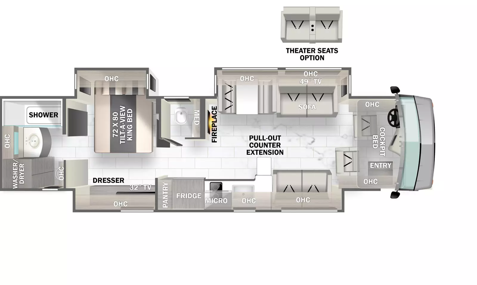 travel trailer diesel motorhome 39A Floorplan Image