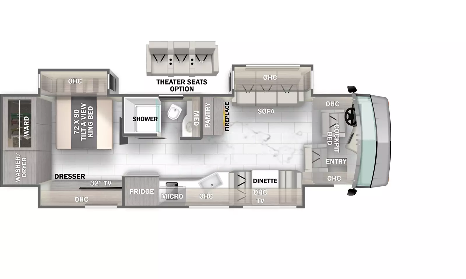 travel trailer diesel motorhome 34B Floorplan Image